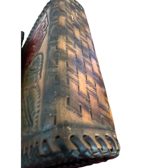 Vintage Handmade Tooled Leather Wallet Rose Design Snap Closure Lucille 5" x 4" - Picture 3 of 7